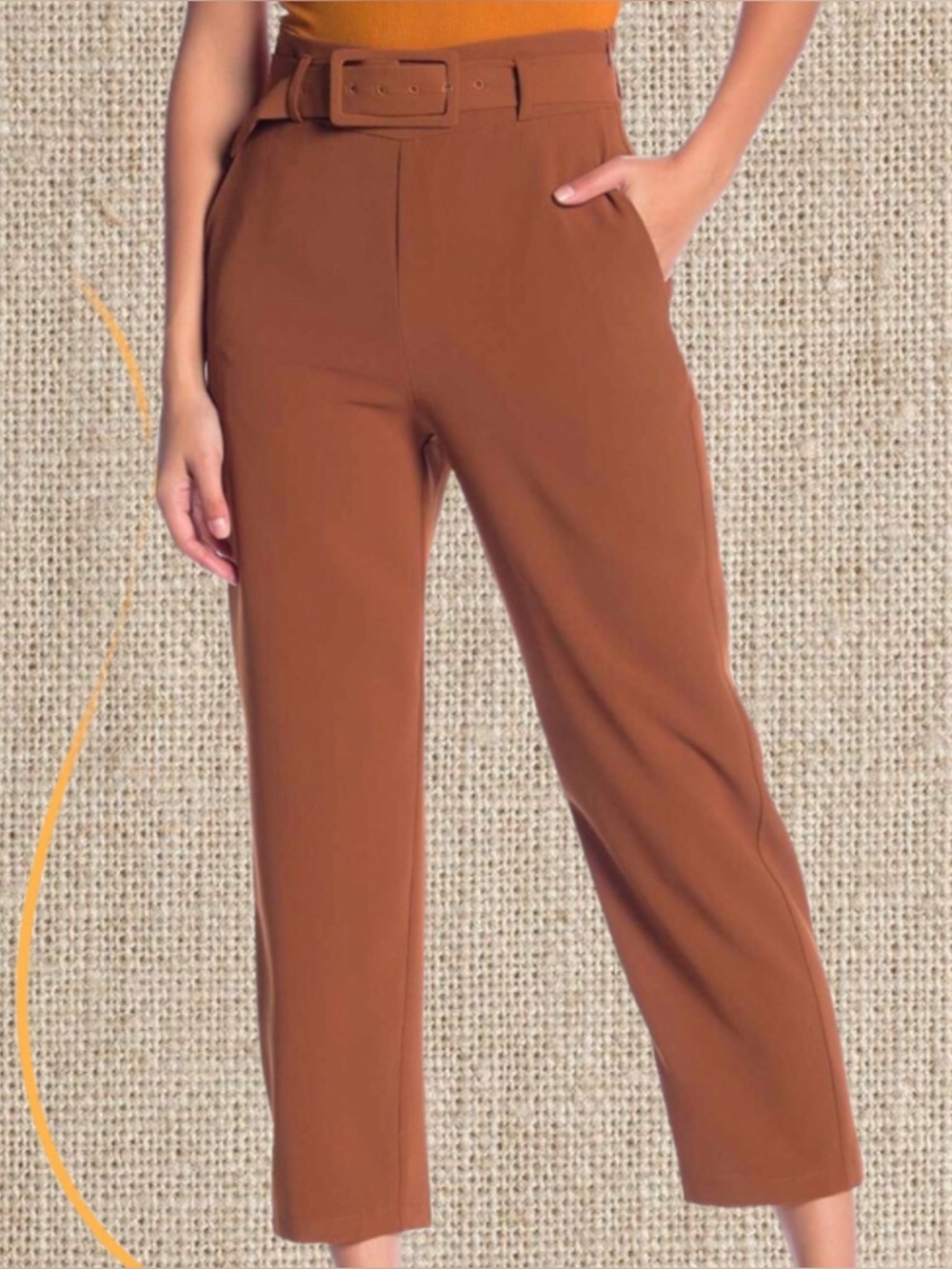 High-Waist Belted Trousers with Brown & Rust - Picture 4 of 4